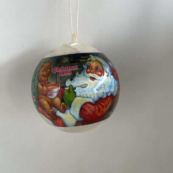 VTG 1999 TRIM A HOME SATIN ORNAMENT SANTA LITTLE TEDDY BEAR EATING PORAGE - Picture 7 of 14